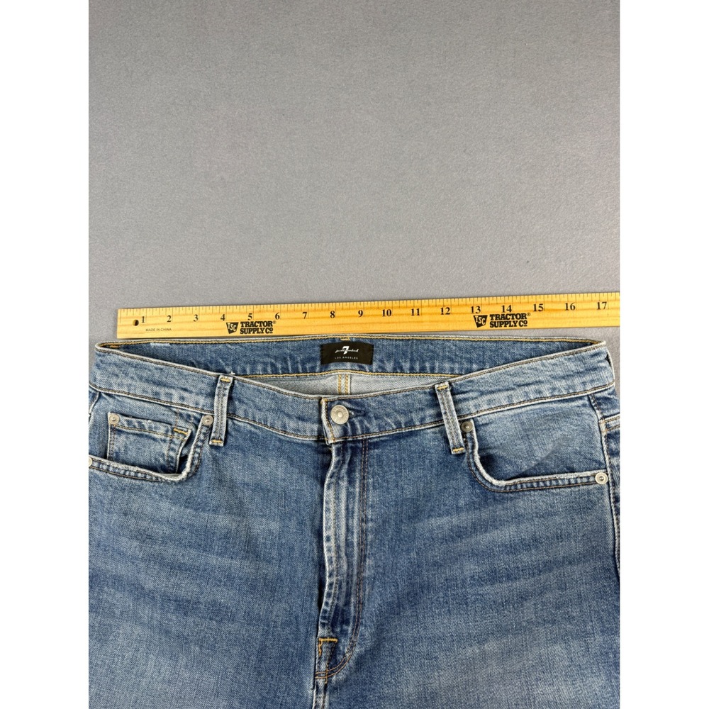 7 For All Mankind High Waist Ankle Skinny Jeans Medium Wash Raw Hem Size 33 - Picture 3 of 6
